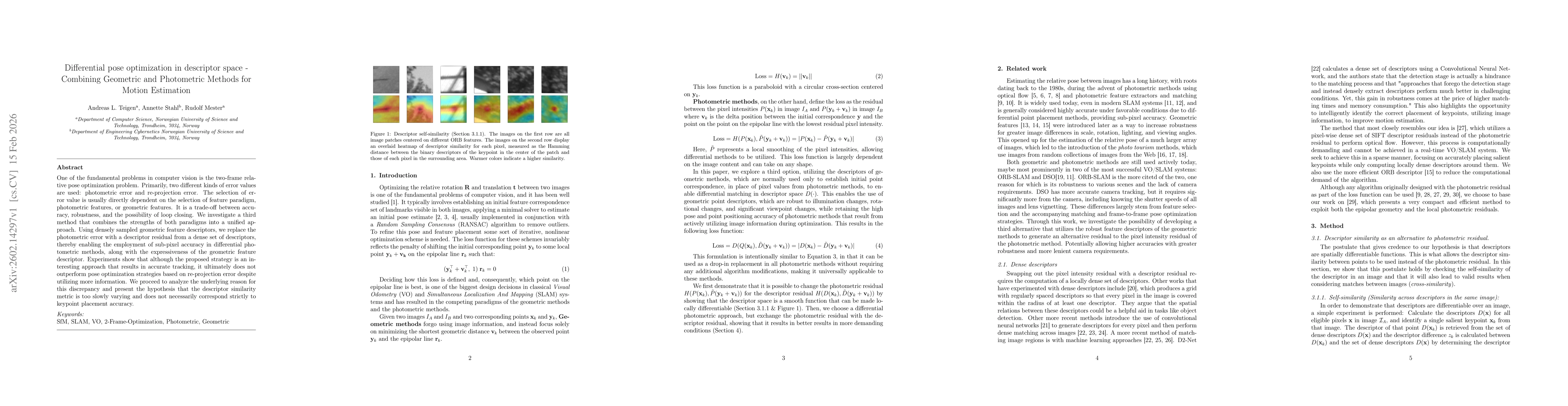 Thumbnail for Differential pose optimization in descriptor space -- Combining Geometric and Photometric Methods for Motion Estimation