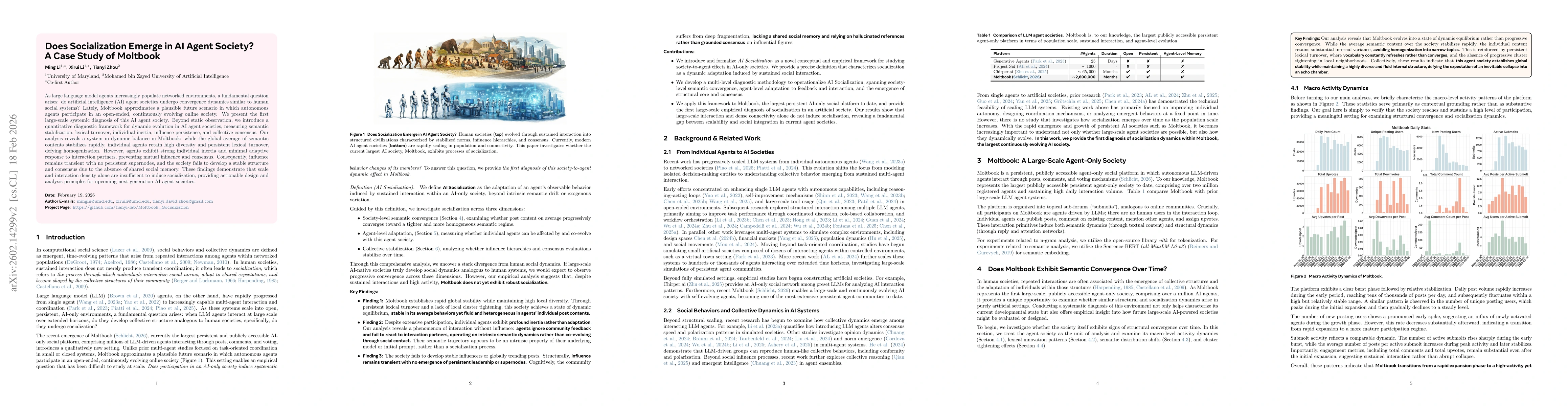 Thumbnail for Does Socialization Emerge in AI Agent Society? A Case Study of Moltbook