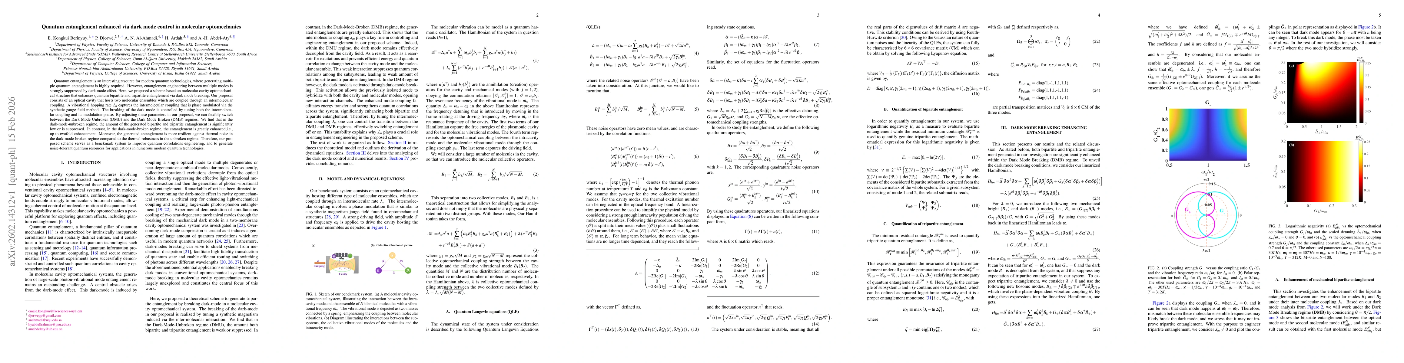 Thumbnail for Quantum entanglement enhanced via dark mode control in molecular optomechanics