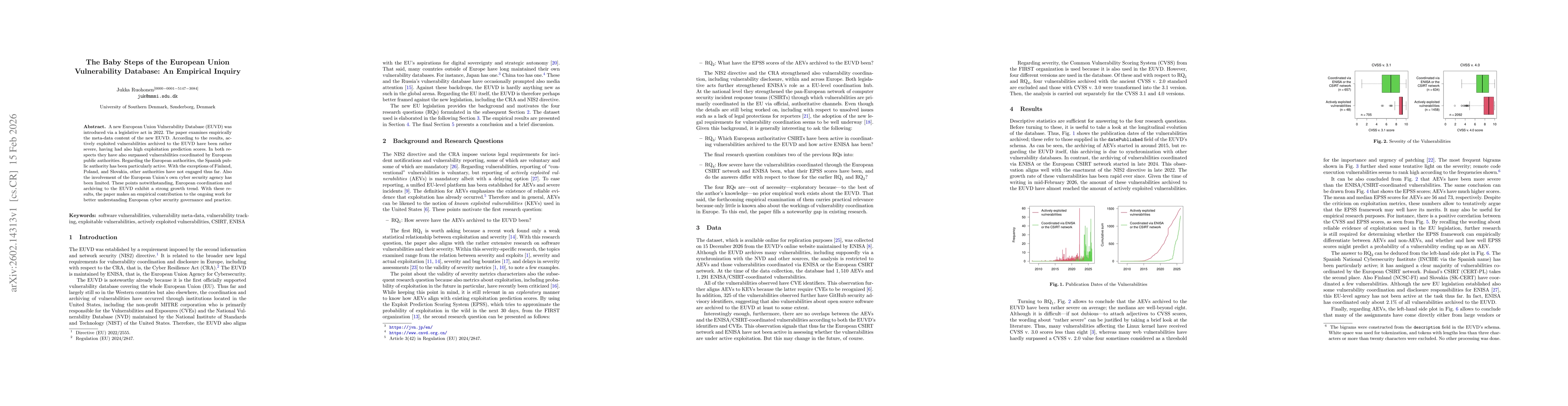 Thumbnail for The Baby Steps of the European Union Vulnerability Database: An Empirical Inquiry
