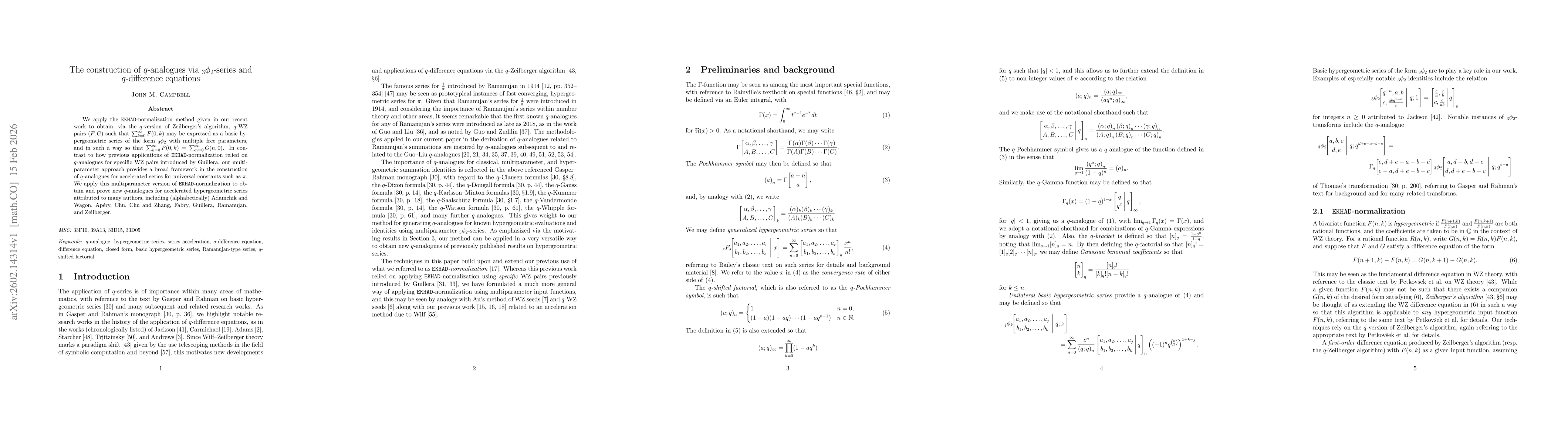 Thumbnail for The construction of $q$-analogues via $_3φ_2$-series and $q$-difference equations
