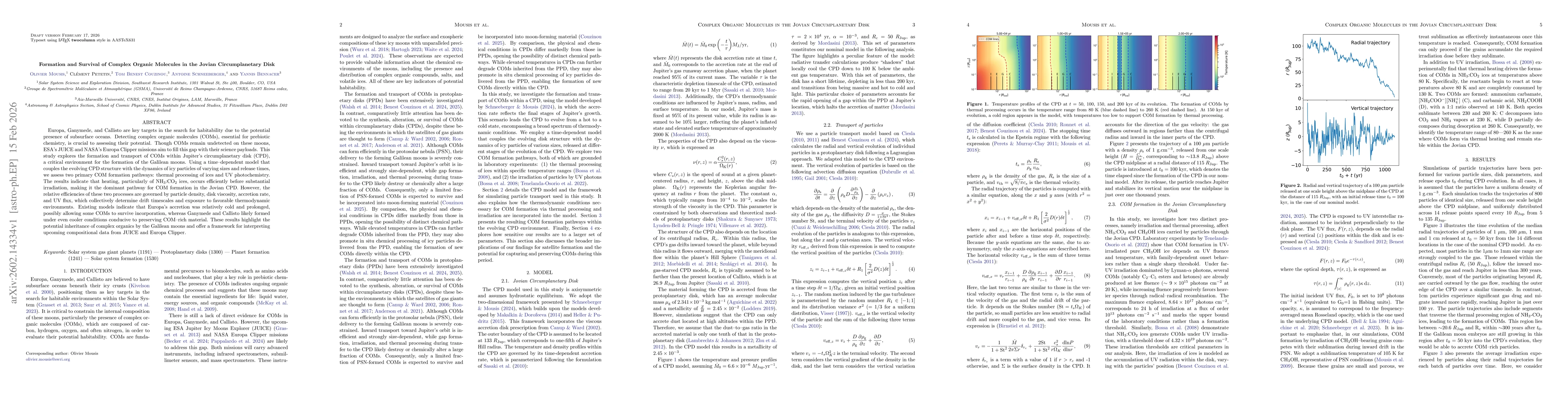 Thumbnail for Formation and Survival of Complex Organic Molecules in the Jovian Circumplanetary Disk