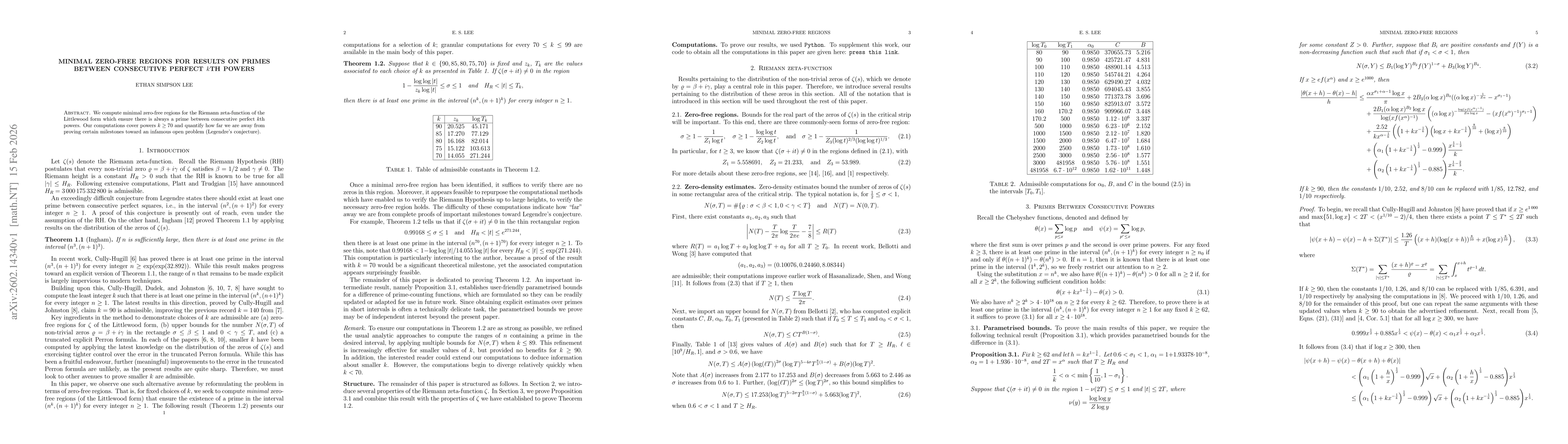 Thumbnail for Minimal zero-free regions for results on primes between consecutive perfect $k$th powers