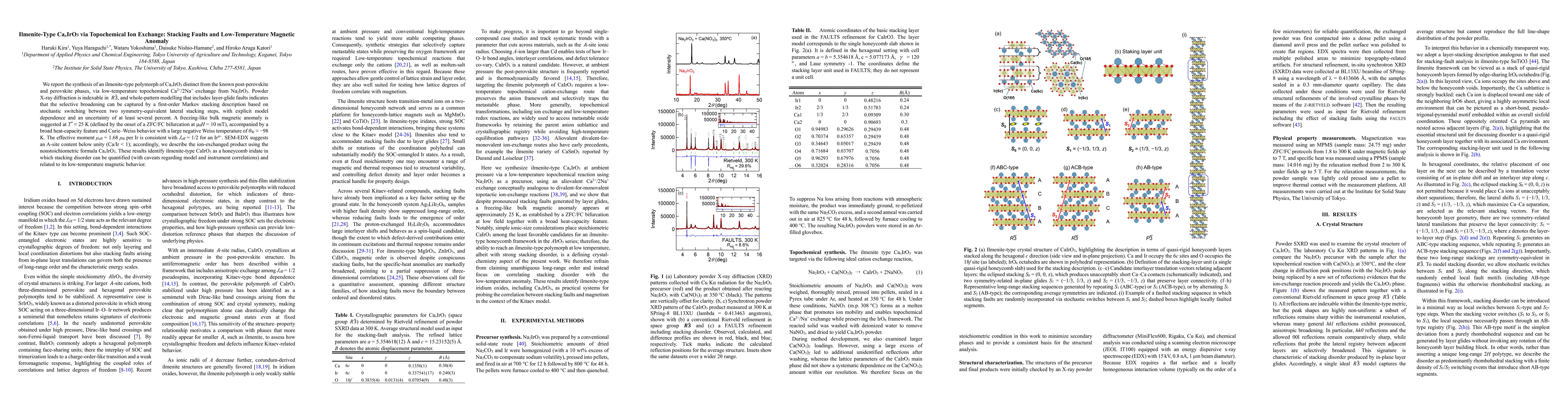 Thumbnail for Ilmenite-Type Ca$_x$IrO$_3$ via Topochemical Ion Exchange: Stacking Faults and Low-Temperature Magnetic Anomaly