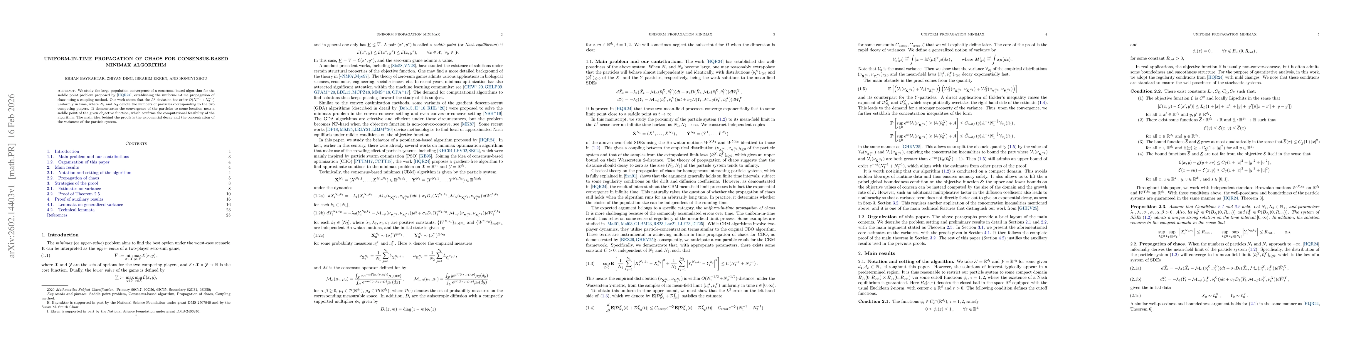 Thumbnail for Uniform-in-time propagation of chaos for consensus-based minimax algorithm
