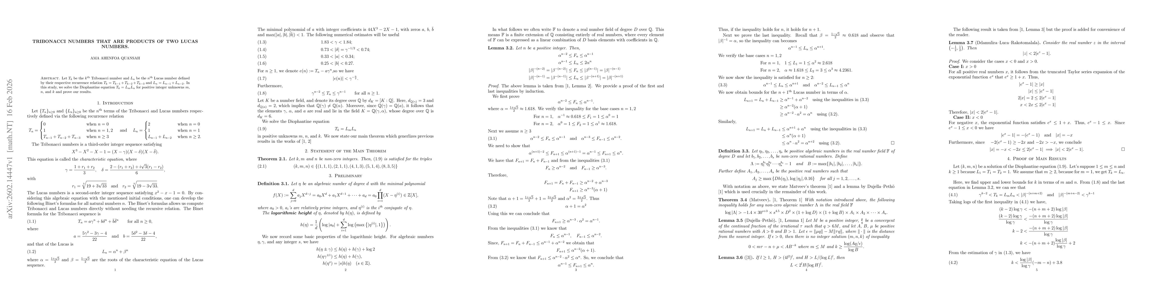Thumbnail for Tribonacci Numbers That Are Products of Two Lucas Numbers