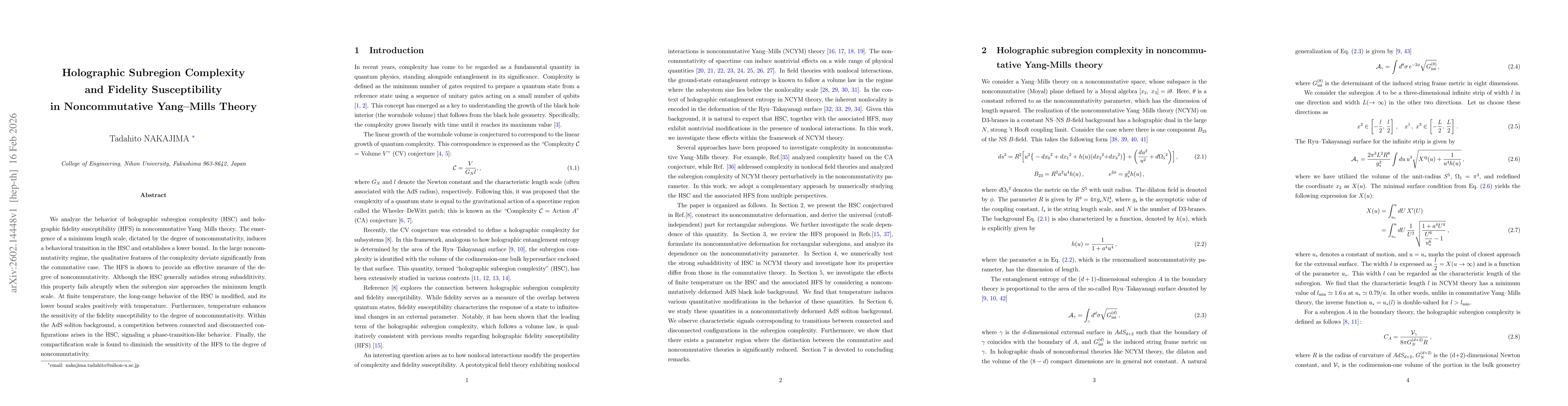 Thumbnail for Holographic Subregion Complexity and Fidelity Susceptibility in Noncommutative Yang--Mills Theory