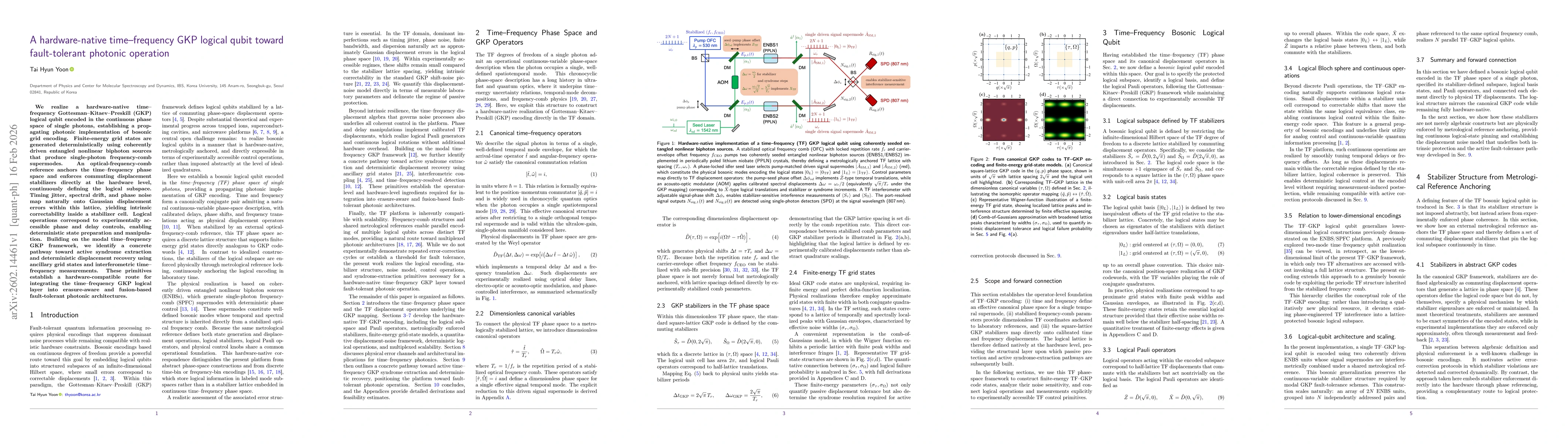 Thumbnail for A hardware-native time-frequency GKP logical qubit toward fault-tolerant photonic operation