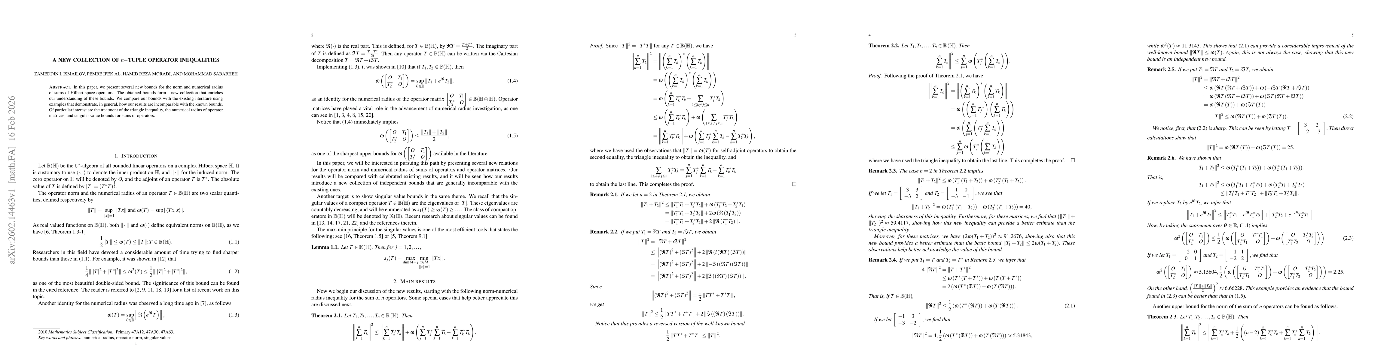 Thumbnail for A new collection of $n-$tuple operator inequalities