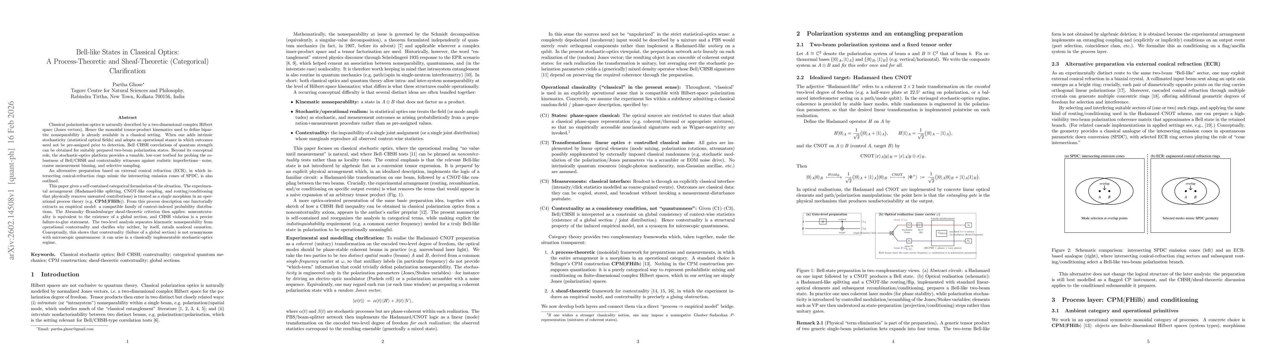 Thumbnail for Bell-like States in Classical Optics: A Process-Theoretic and Sheaf-Theoretic (Categorical) Clarification