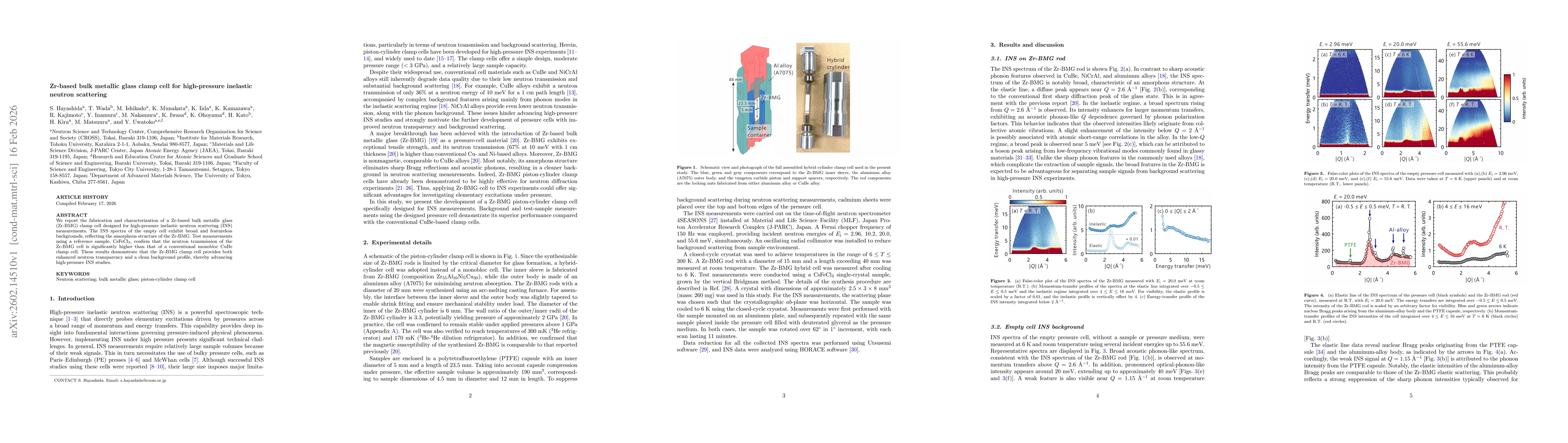 Thumbnail for Zr-based bulk metallic glass clamp cell for high-pressure inelastic neutron scattering