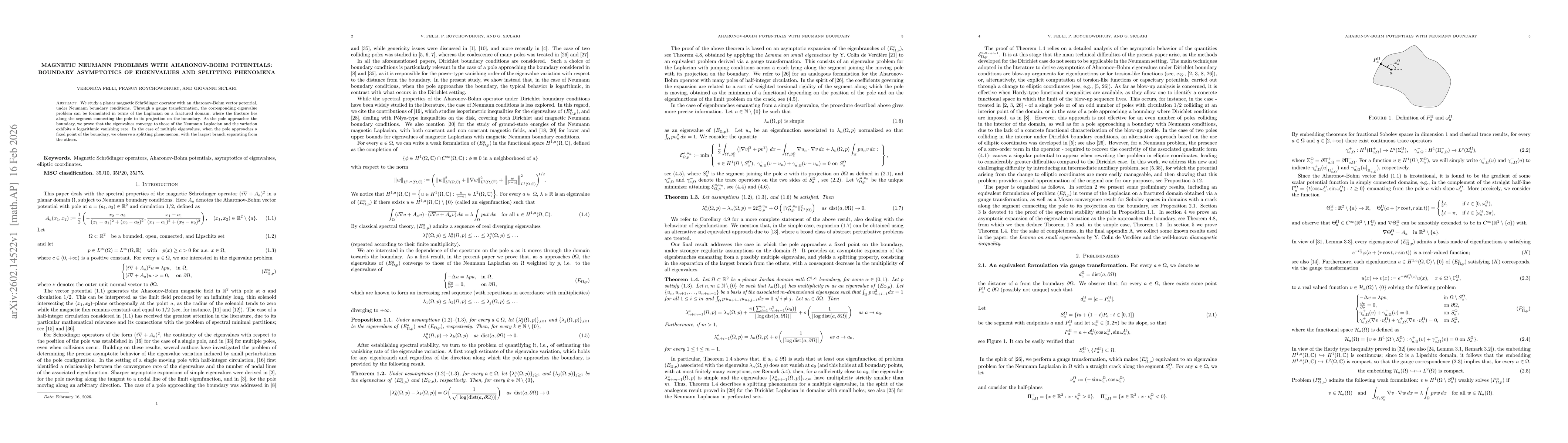 Thumbnail for Magnetic Neumann problems with Aharonov-Bohm potentials: boundary asymptotics of eigenvalues and splitting phenomena