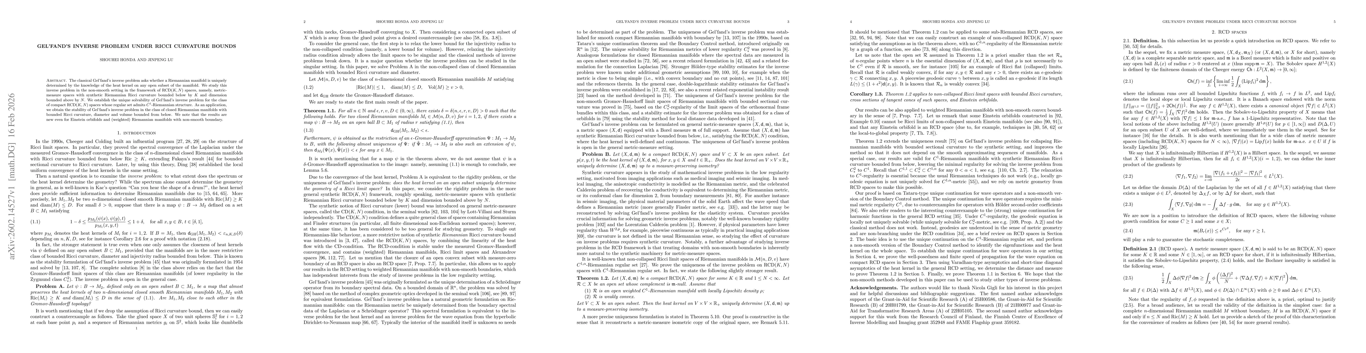 Thumbnail for Gel'fand's inverse problem under Ricci curvature bounds