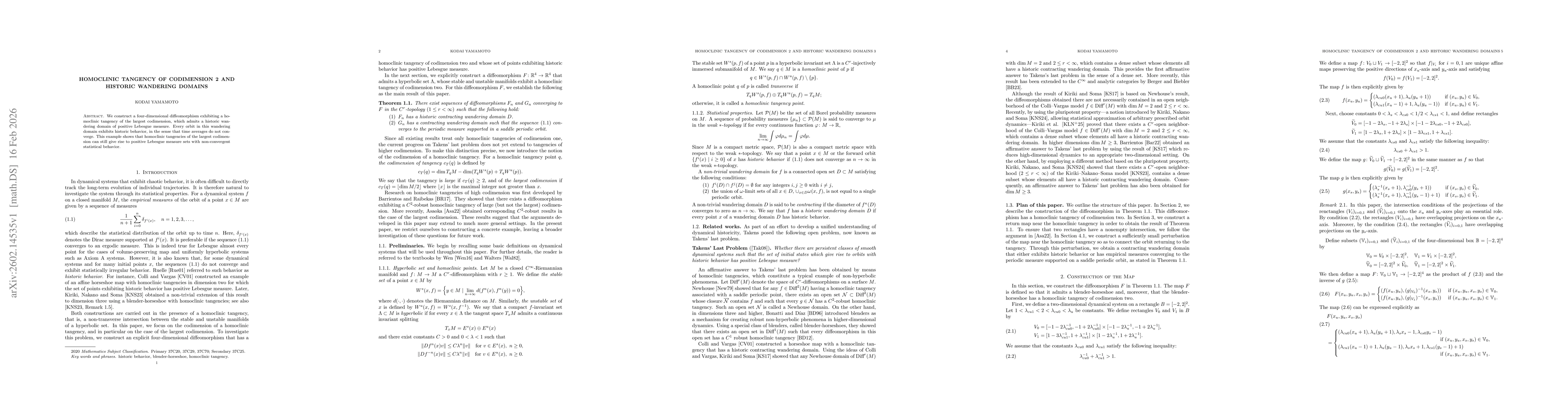 Thumbnail for Homoclinic tangency of codimension 2 and historic wandering domains