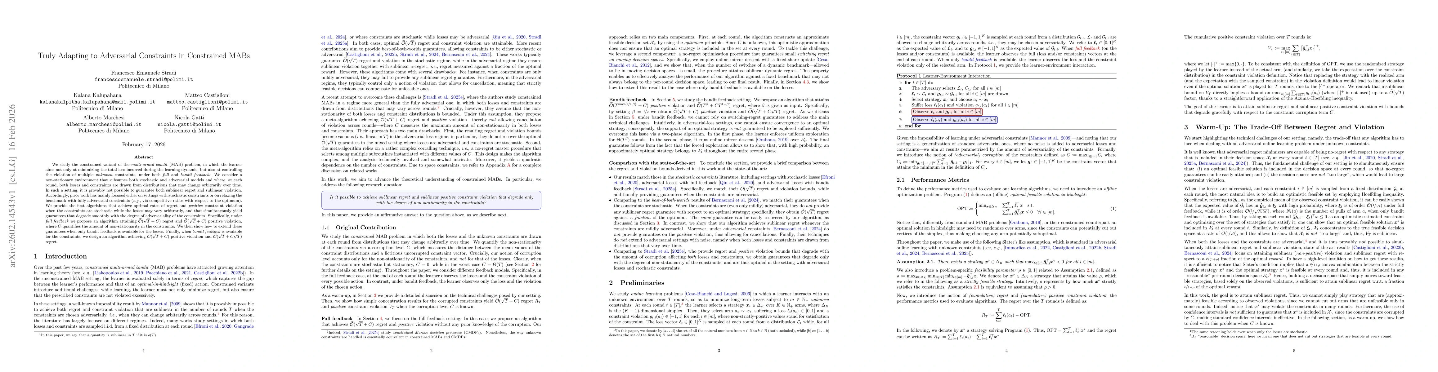 Thumbnail for Truly Adapting to Adversarial Constraints in Constrained MABs