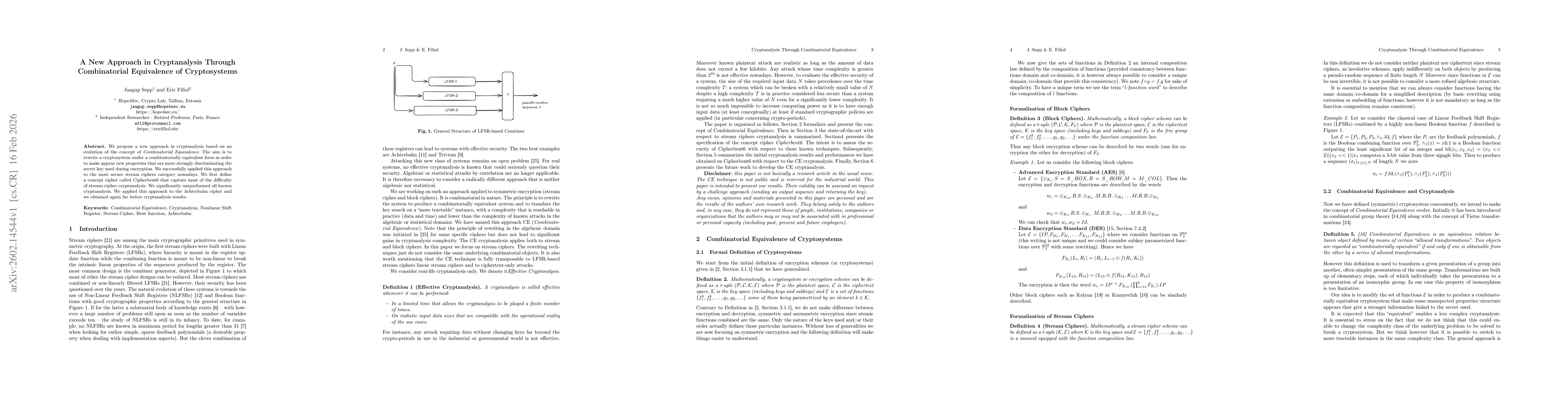 Thumbnail for A New Approach in Cryptanalysis Through Combinatorial Equivalence of Cryptosystems