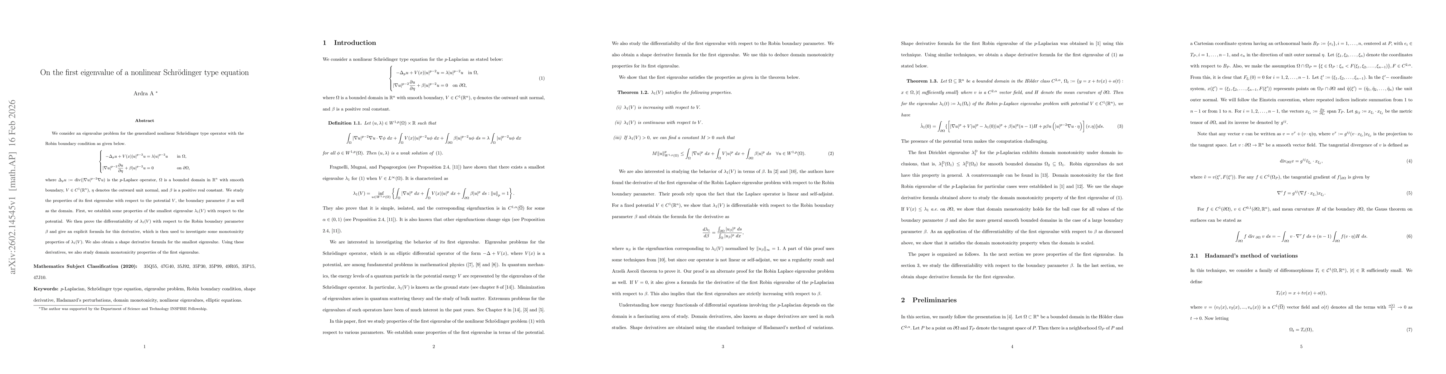 Thumbnail for On the first eigenvalue of a nonlinear Schrödinger type equation