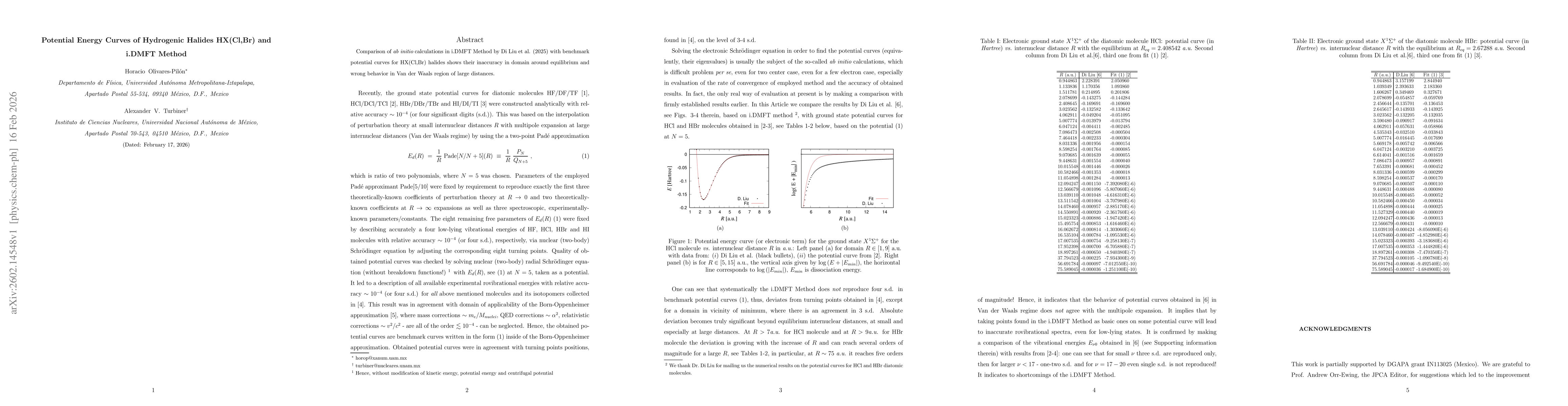 Thumbnail for Potential Energy Curves of Hydrogenic Halides HX(Cl,Br) and i.DMFT Method