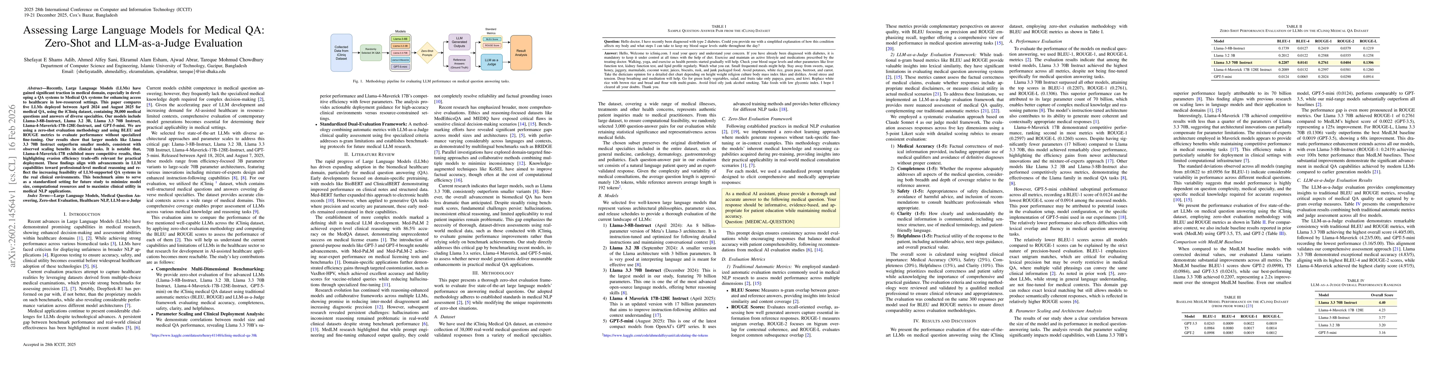 Thumbnail for Assessing Large Language Models for Medical QA: Zero-Shot and LLM-as-a-Judge Evaluation