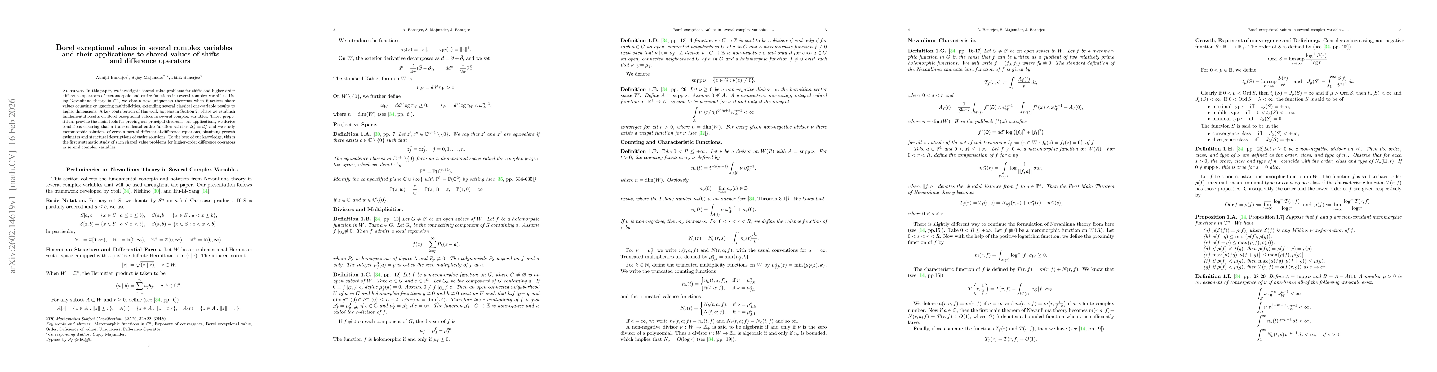 Thumbnail for Borel exceptional values in several complex variables and their applications to shared values of shifts and difference operators