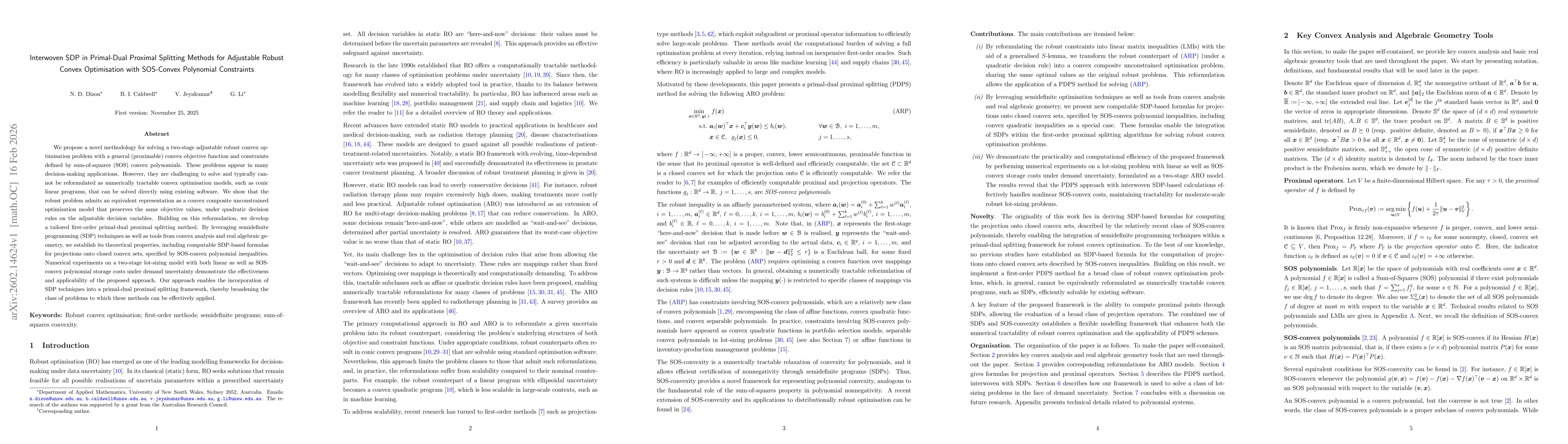 Thumbnail for Interwoven SDP in Primal-Dual Proximal Splitting Methods for Adjustable Robust Convex Optimisation with SOS-Convex Polynomial Constraints