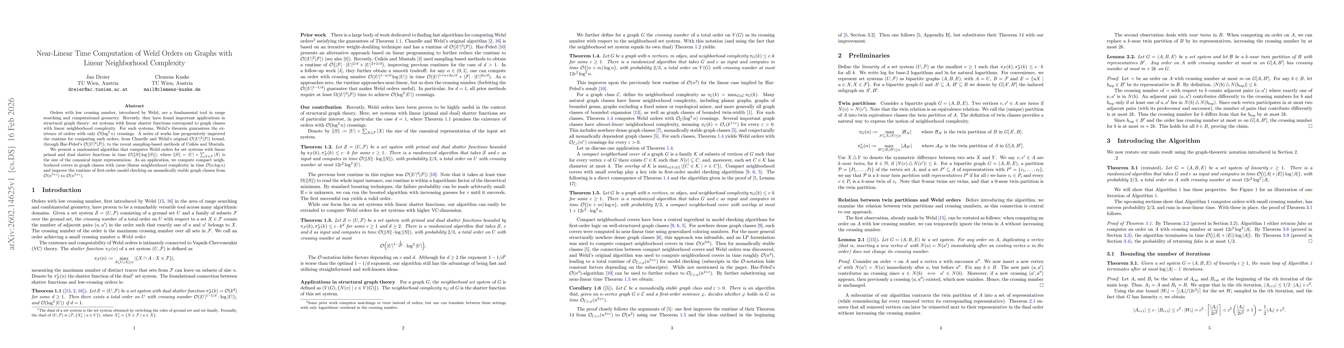 Thumbnail for Near-Linear Time Computation of Welzl Orders on Graphs with Linear Neighborhood Complexity
