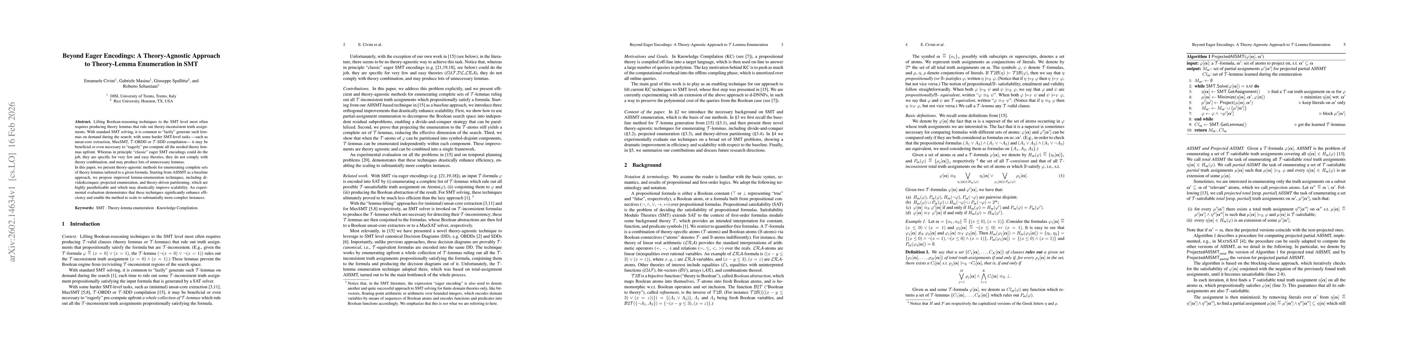 Thumbnail for Beyond Eager Encodings: A Theory-Agnostic Approach to Theory-Lemma Enumeration in SMT