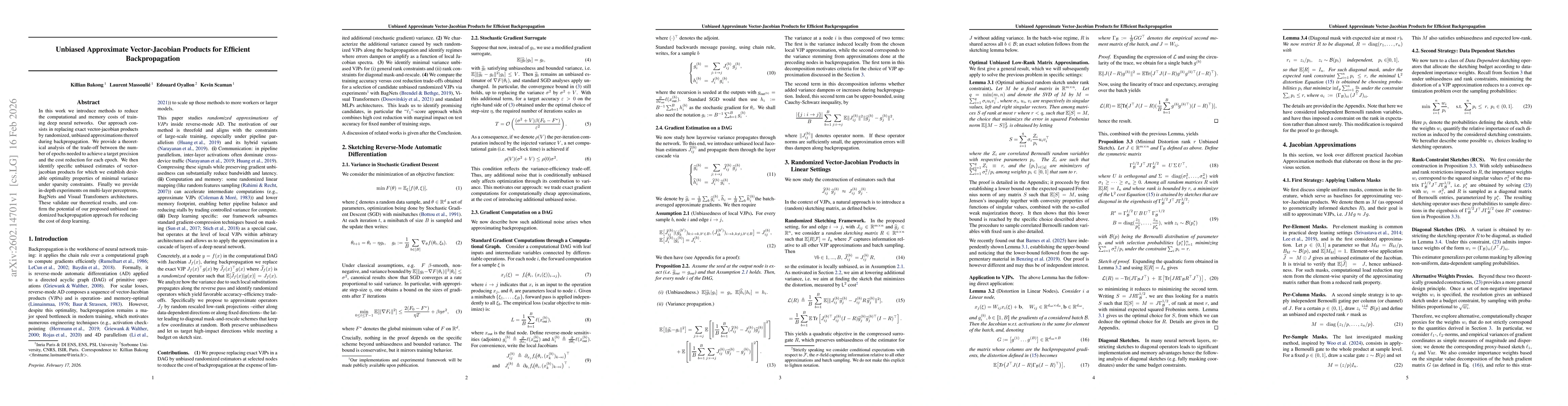 Thumbnail for Unbiased Approximate Vector-Jacobian Products for Efficient Backpropagation