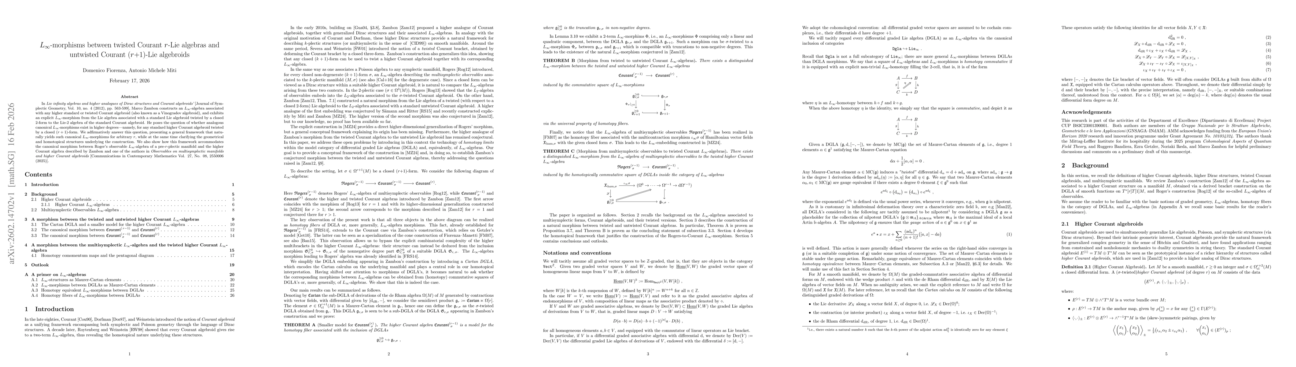 Thumbnail for $L_\infty$-morphisms between twisted Courant $r$-Lie algebras and untwisted Courant $(r{+}1)$-Lie algebroids