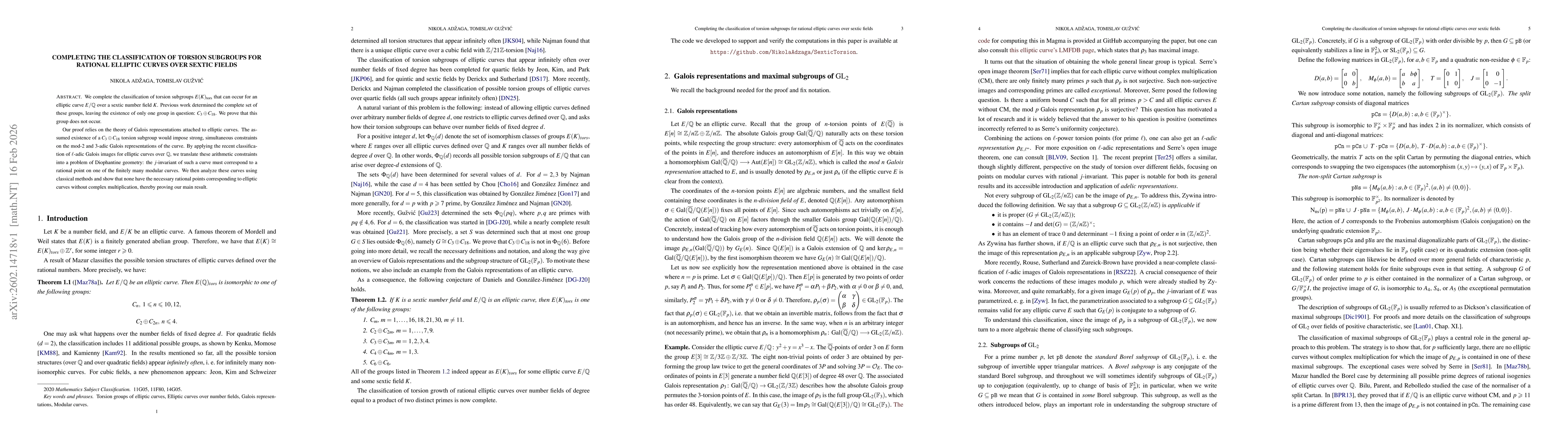 Thumbnail for Completing the classification of torsion subgroups for rational elliptic curves over sextic fields