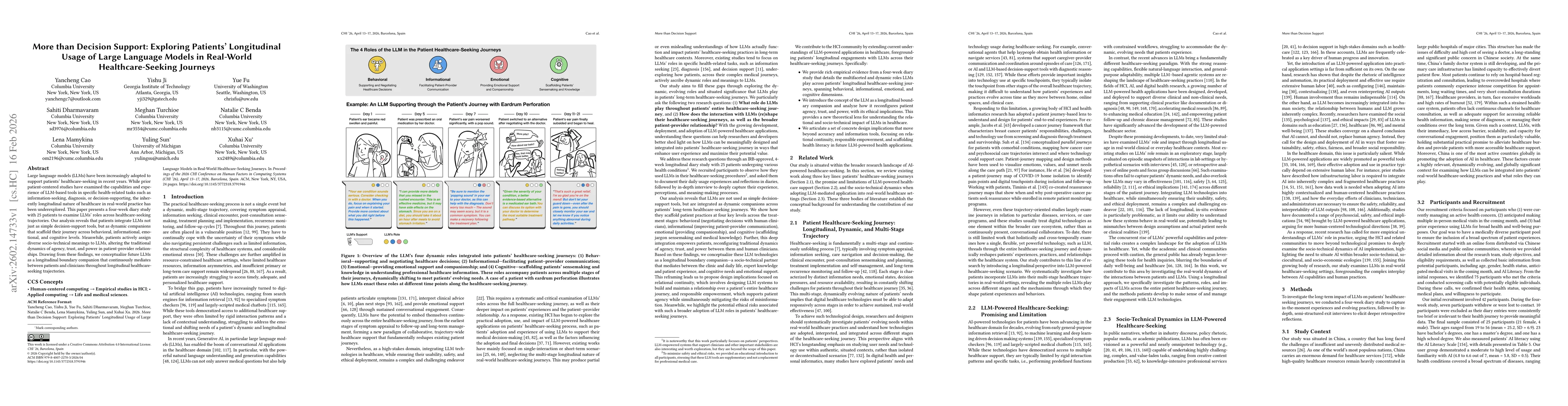 Thumbnail for More than Decision Support: Exploring Patients' Longitudinal Usage of Large Language Models in Real-World Healthcare-Seeking Journeys