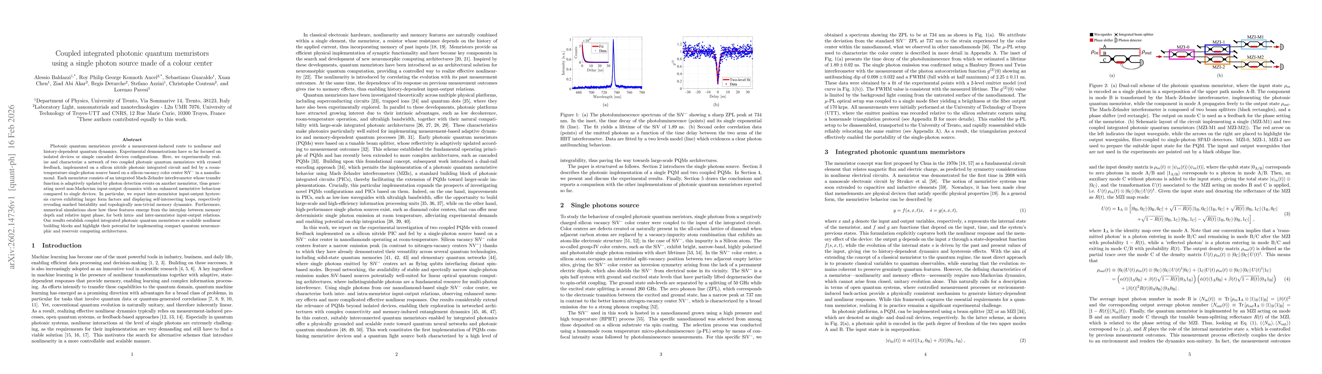 Thumbnail for Coupled integrated photonic quantum memristors using a single photon source made of a colour center