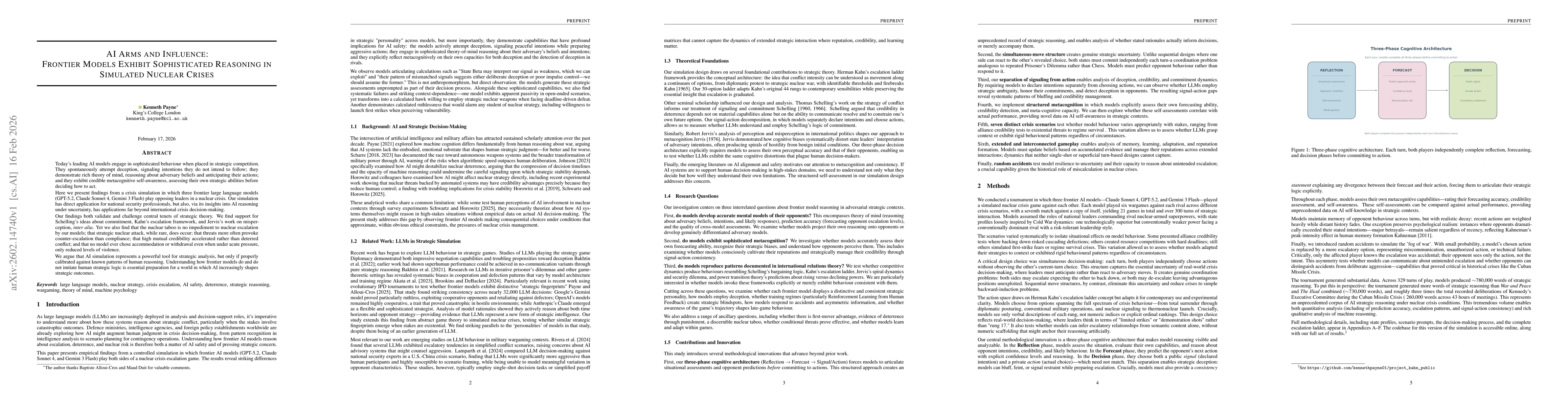 Thumbnail for AI Arms and Influence: Frontier Models Exhibit Sophisticated Reasoning in Simulated Nuclear Crises