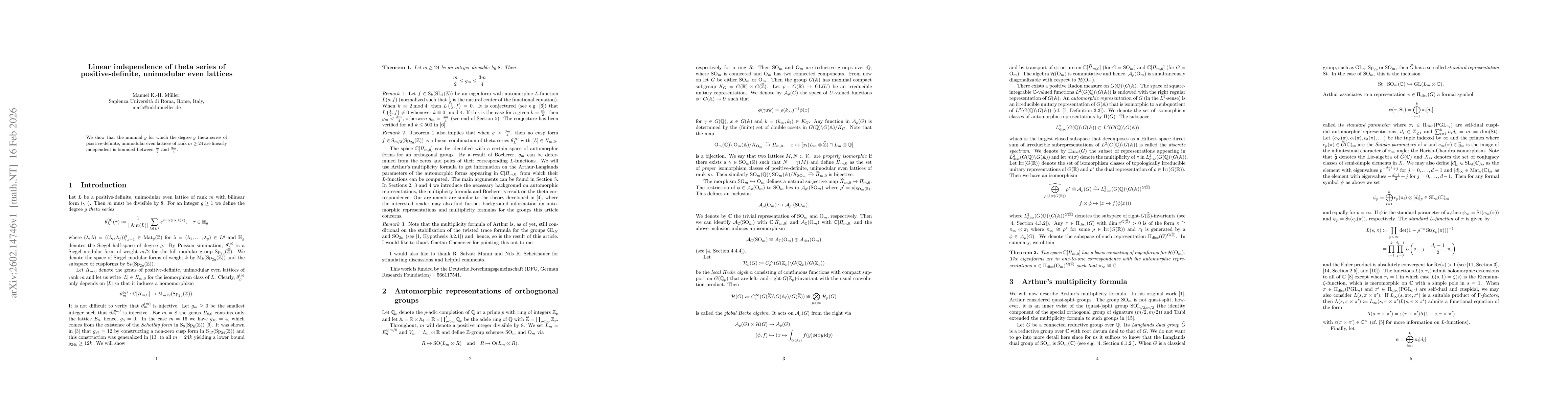 Thumbnail for Linear independence of theta series of positive-definite, unimodular even lattices
