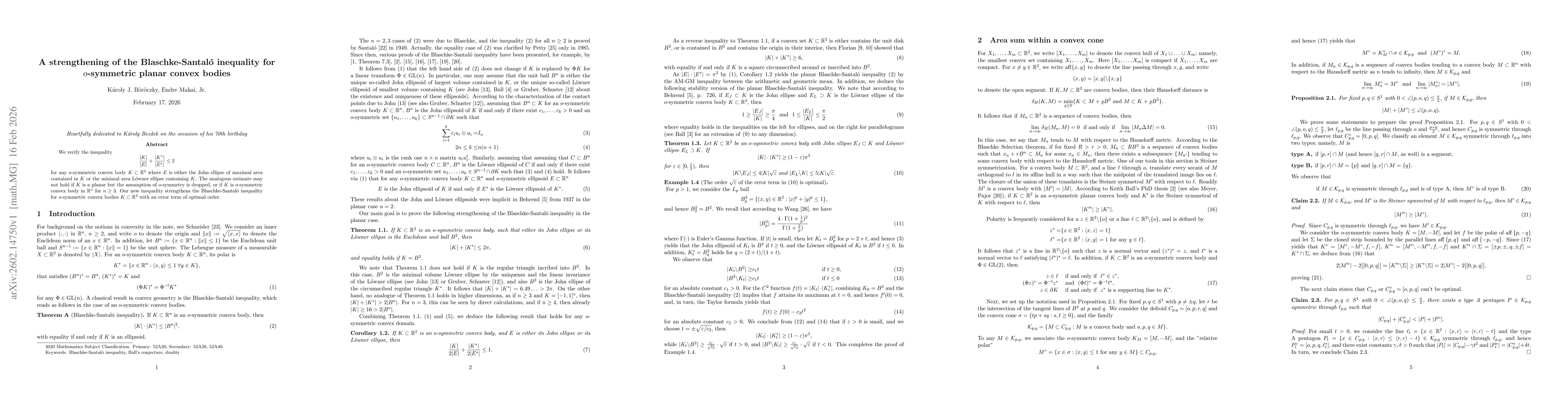 Thumbnail for A strengthening of the Blaschke-Santaló inequality for $o$-symmetric planar convex bodies
