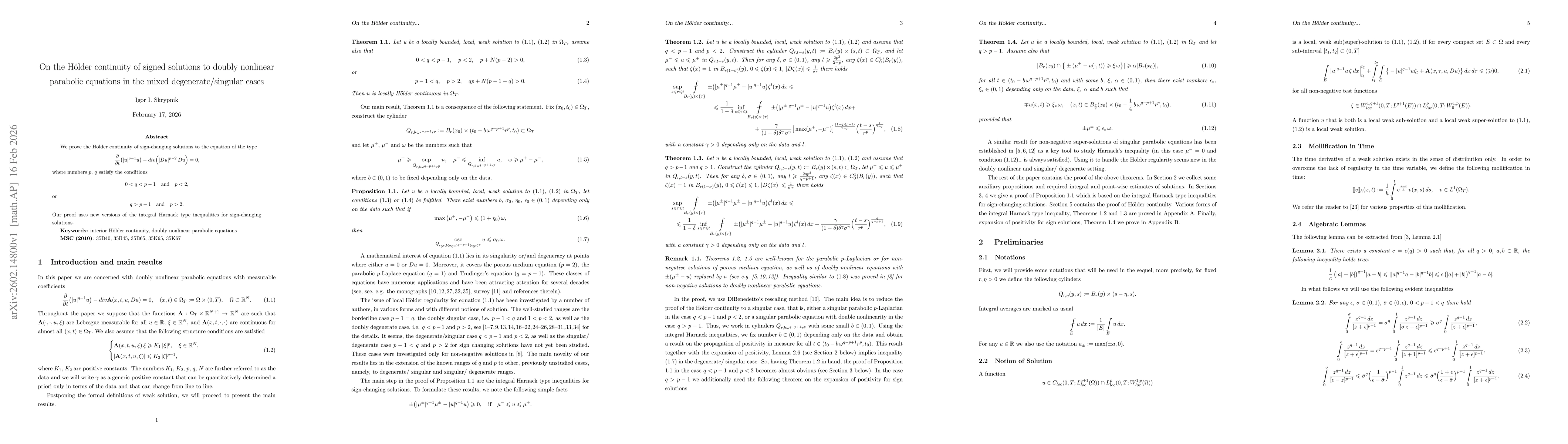 Thumbnail for On the Hölder continuity of signed solutions to doubly nonlinear parabolic equations in the mixed degenerate/singular cases