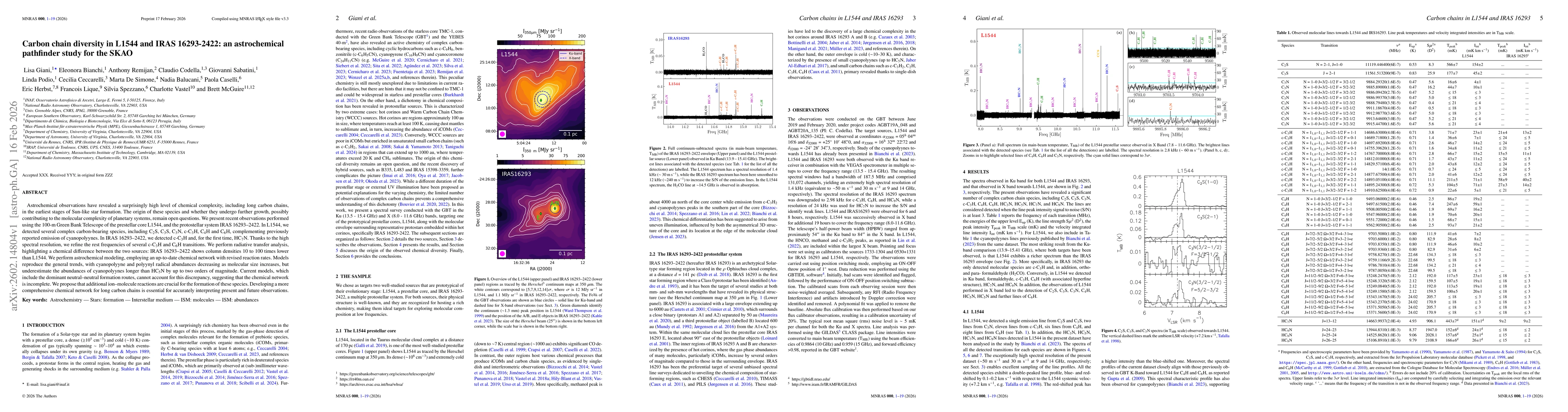 Thumbnail for Carbon chain diversity in L1544 and IRAS 16293-2422: an astrochemical pathfinder study for the SKAO
