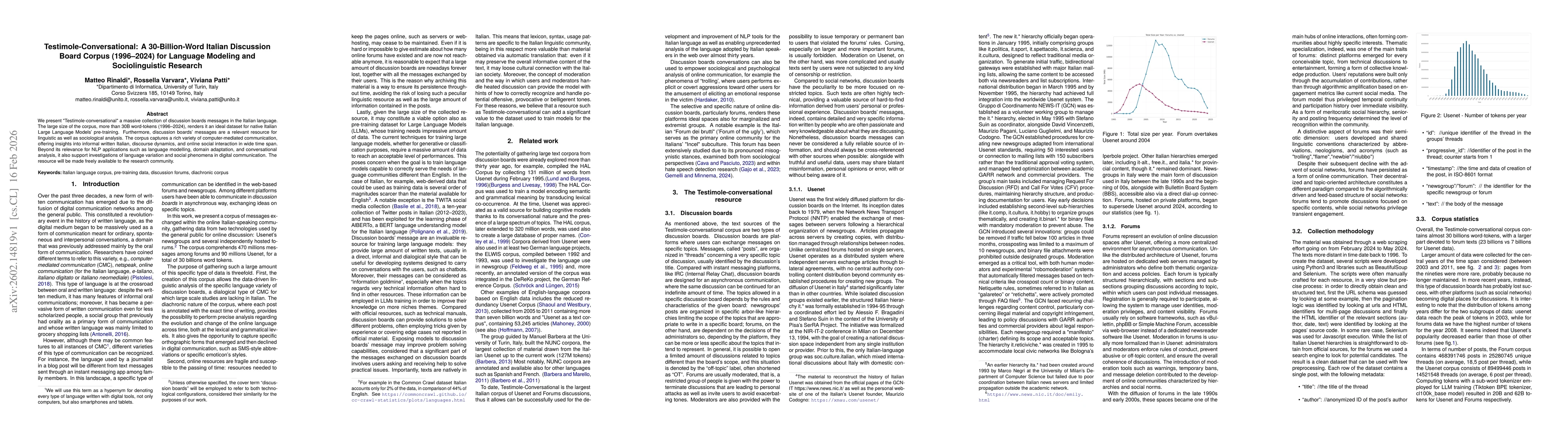 Thumbnail for Testimole-Conversational: A 30-Billion-Word Italian Discussion Board Corpus (1996-2024) for Language Modeling and Sociolinguistic Research