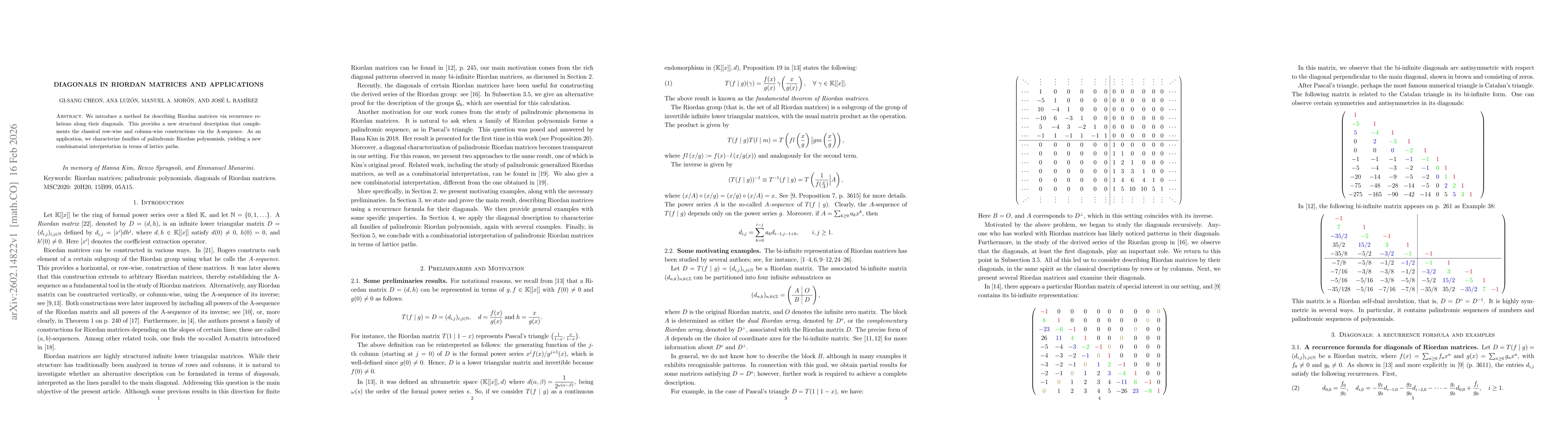 Thumbnail for Diagonals in Riordan matrices and applications
