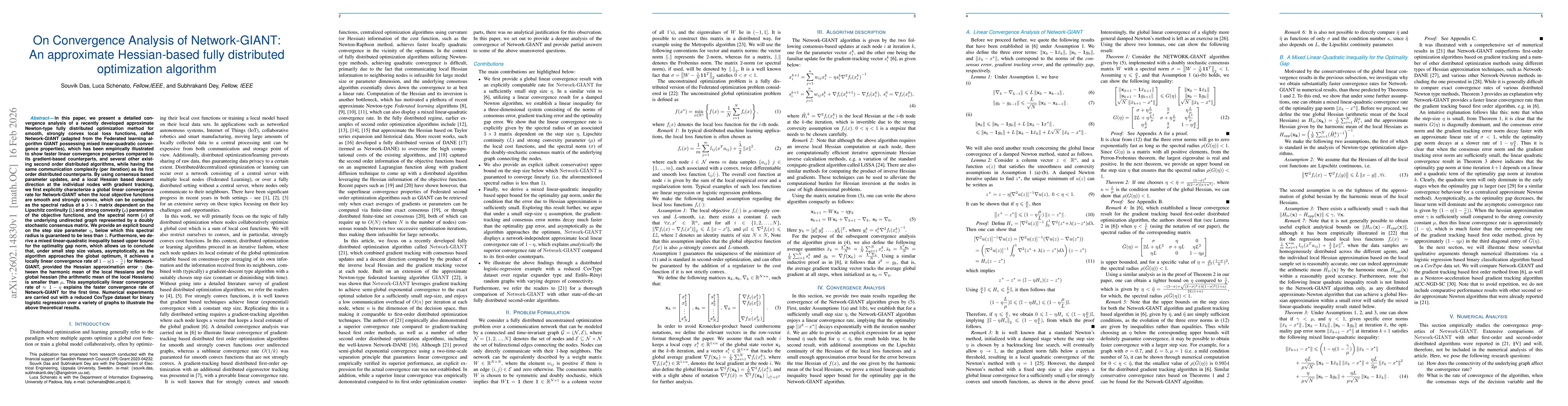 Thumbnail for On Convergence Analysis of Network-GIANT: An approximate Hessian-based fully distributed optimization algorithm