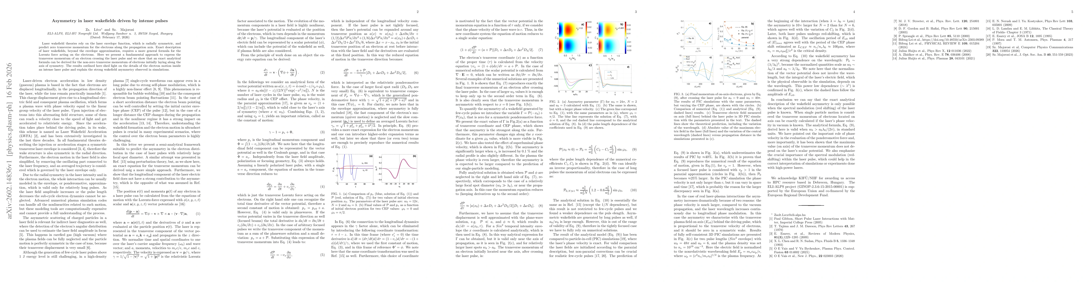 Thumbnail for Asymmetry in laser wakefields driven by intense pulses