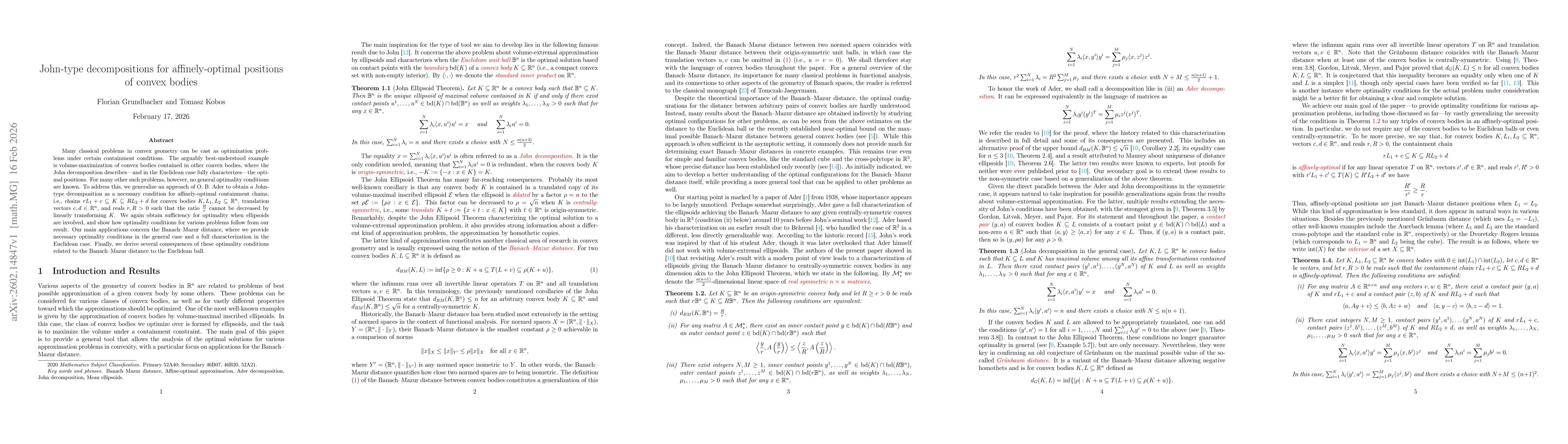 Thumbnail for John-type decompositions for affinely-optimal positions of convex bodies