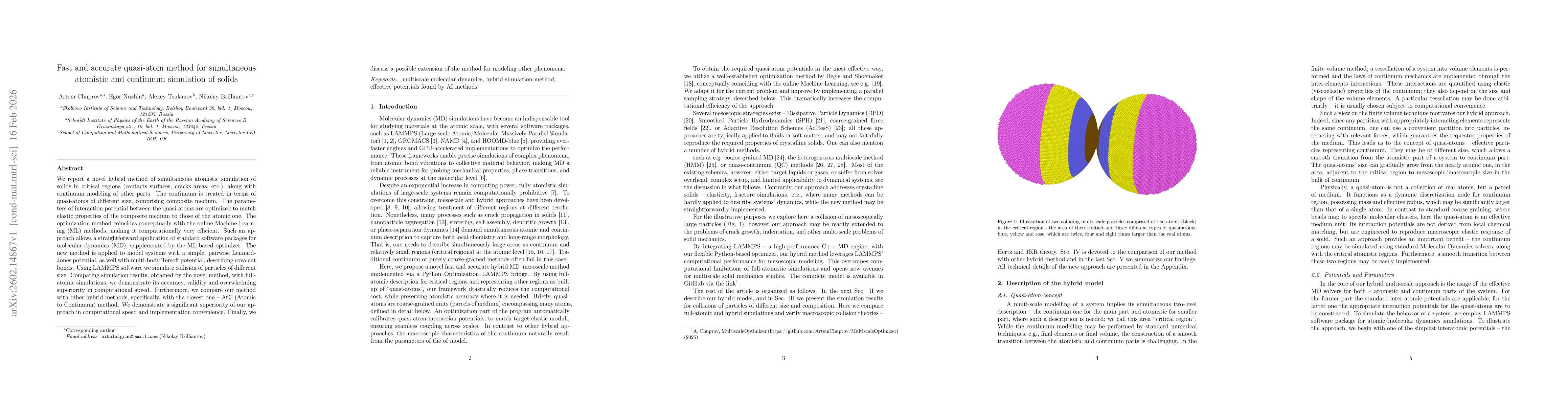 Thumbnail for Fast and accurate quasi-atom method for simultaneous atomistic and continuum simulation of solids