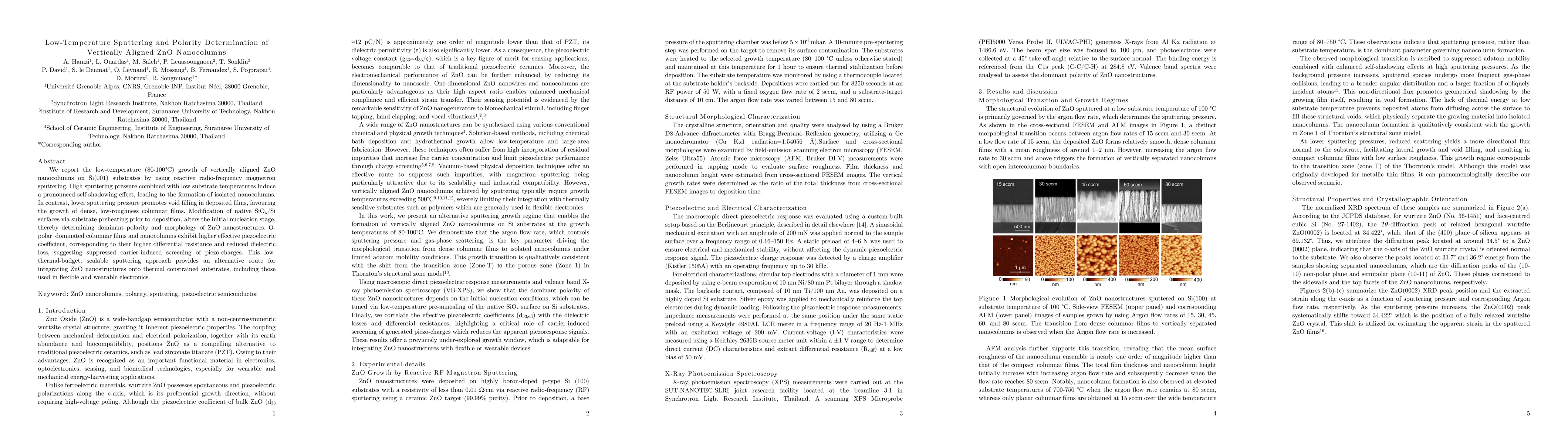 Thumbnail for Low-Temperature Sputtering and Polarity Determination of Vertically Aligned ZnO Nanocolumns