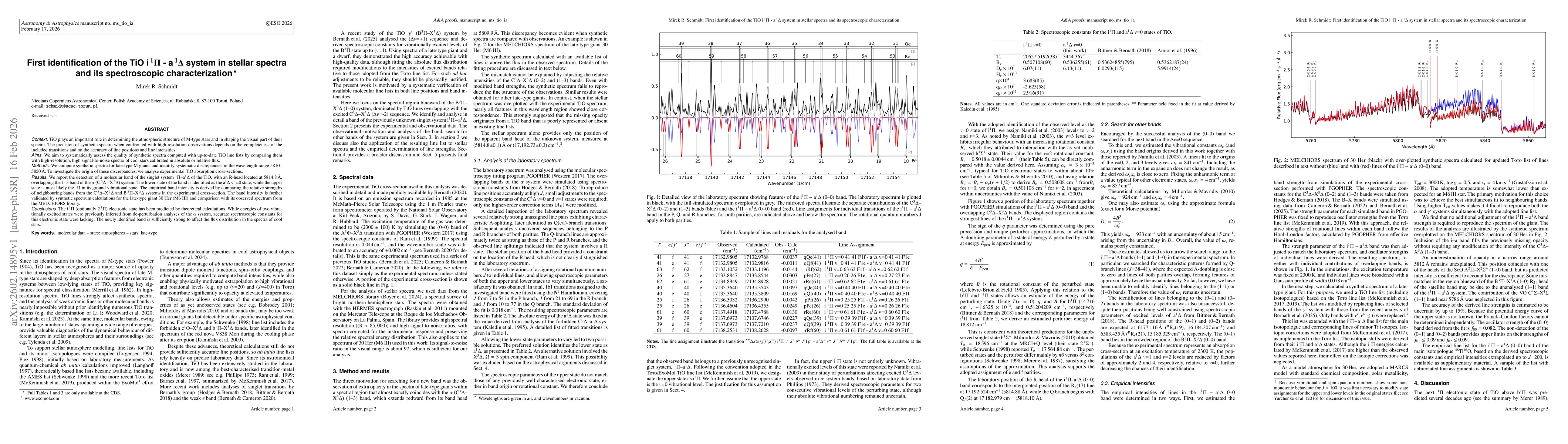 Thumbnail for First detection of the TiO i1Pi-a1Delta system in stellar spectra and its laboratory characterization