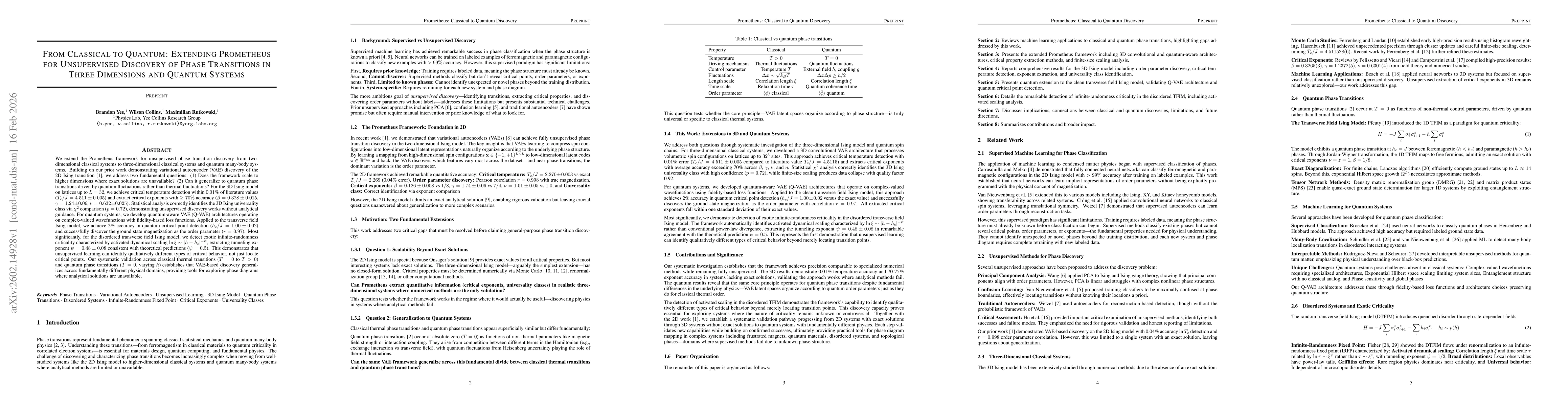 Thumbnail for From Classical to Quantum: Extending Prometheus for Unsupervised Discovery of Phase Transitions in Three Dimensions and Quantum Systems