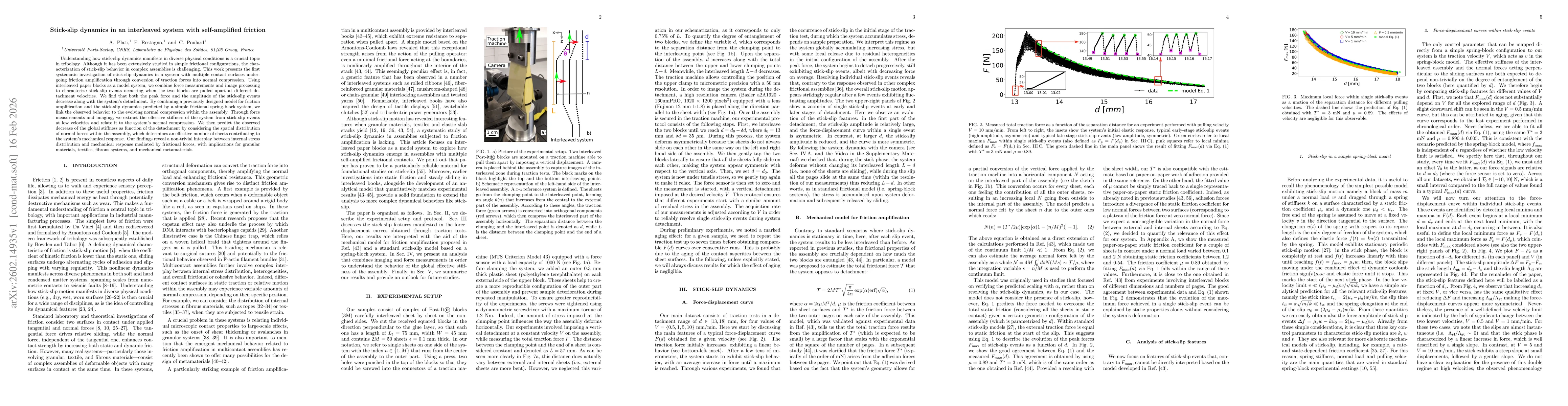 Thumbnail for Stick-slip dynamics in an interleaved system with self-amplified friction