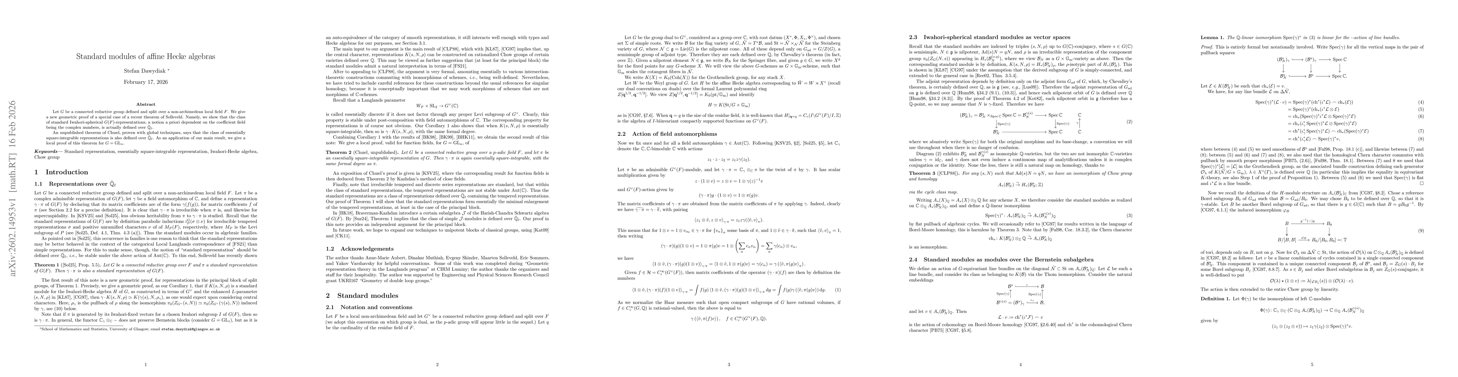 Thumbnail for Standard modules of affine Hecke algebras