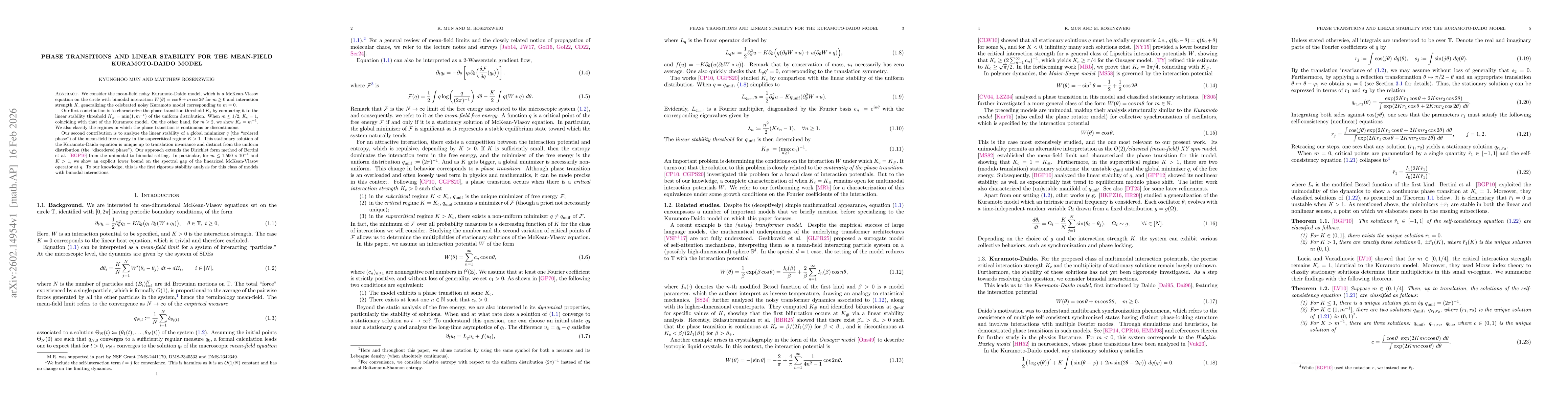 Thumbnail for Phase transitions and linear stability for the mean-field Kuramoto-Daido model