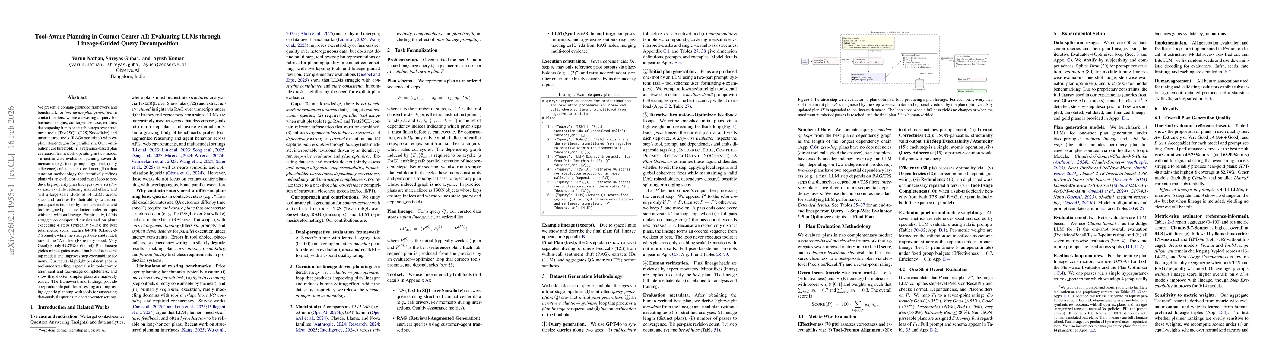 Thumbnail for Tool-Aware Planning in Contact Center AI: Evaluating LLMs through Lineage-Guided Query Decomposition